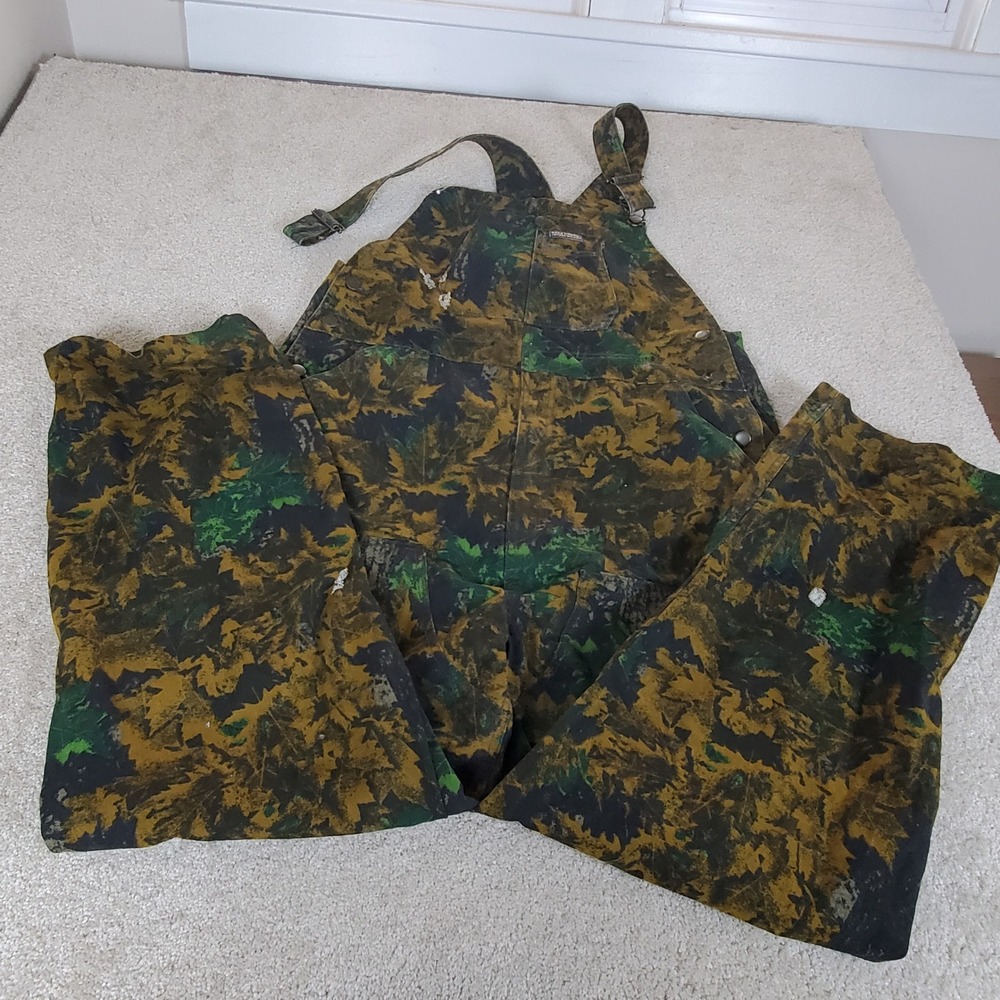 Bass Creek Outfitters Overalls Men's 36 Camo Leaf Print Workwear Bibs Camouflage